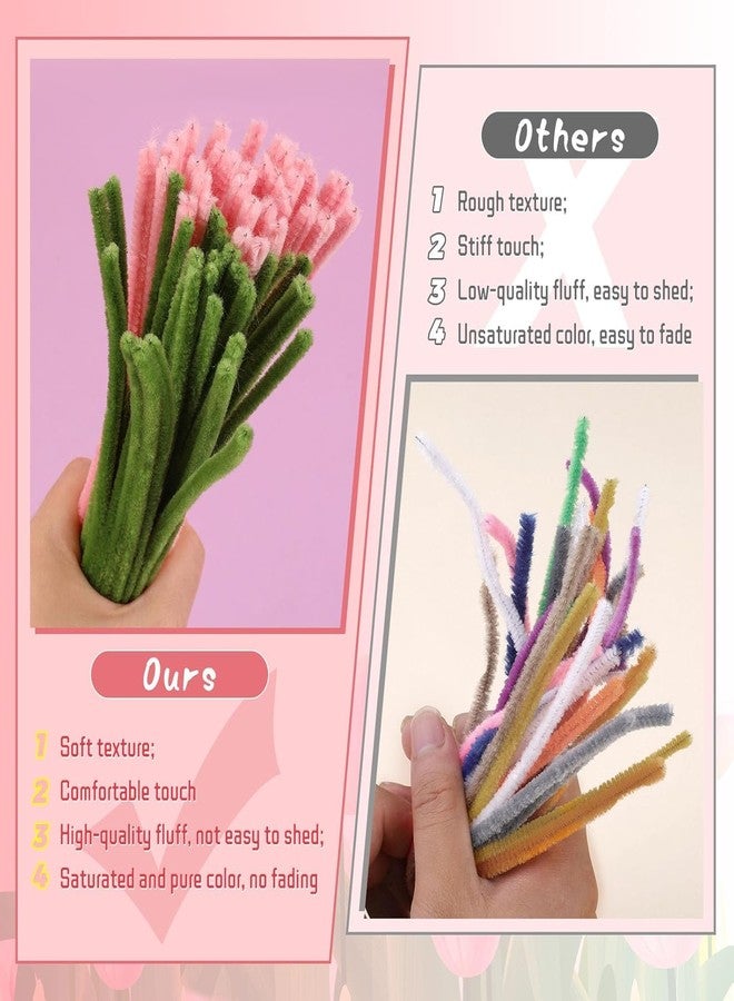DECOVETTE Pipe Cleaners for Craft Flower Making Kit – Thick Fuzzy Wire Chenille Stems for DIY Crafts, Green & White Pipe Cleaners for Flower Bouquet Craft Projects, Kids Art & School Supplies - Image 4