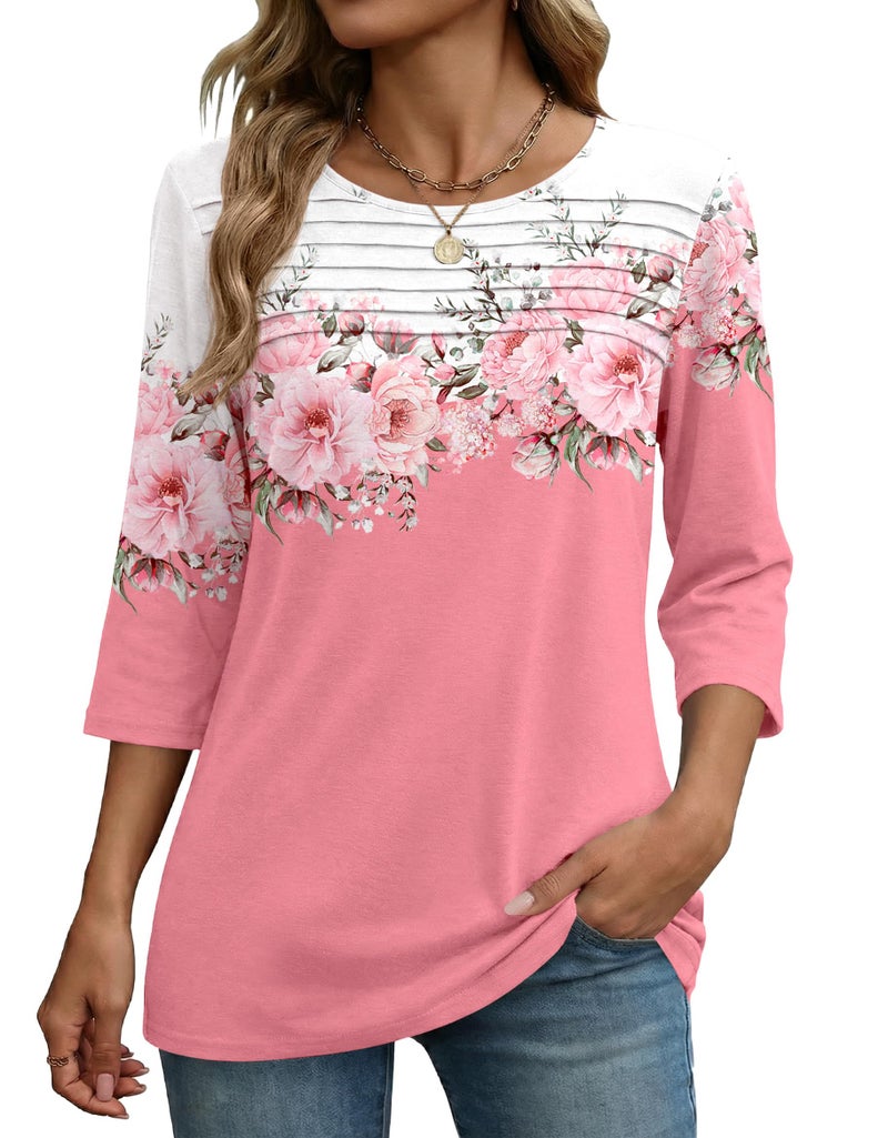 Zeagoo Womens Tops 3/4 Sleeve Tunic Boho Printed Crewneck Tshirt Shirt Spring Summer Clothes Business Blouse Dressy Casual - Image 1