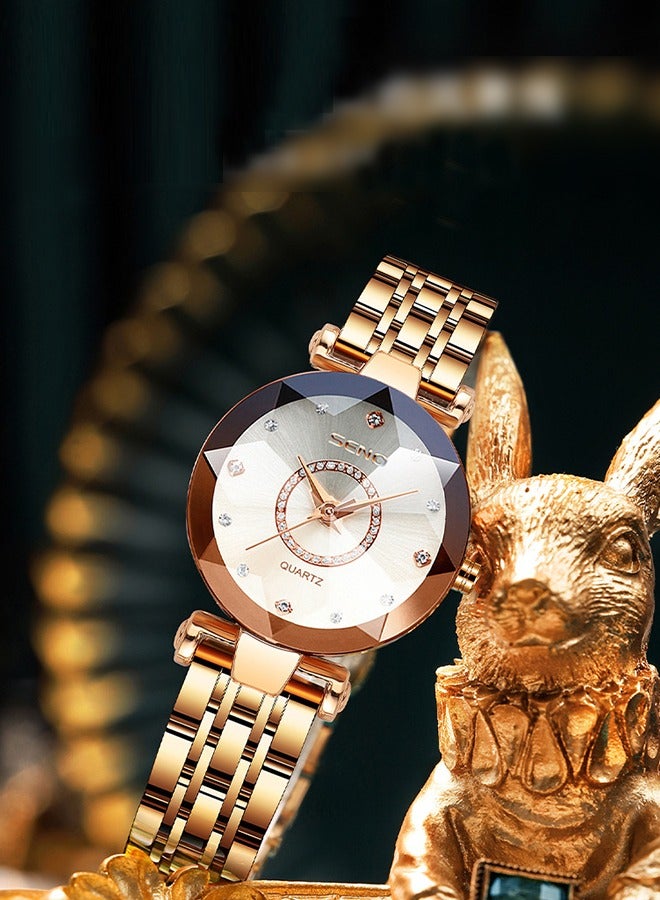 SENO Ocean Heart Quartz Watch, Starry Diamond Dial, Solid Steel Strap, Waterproof Ladies' Watch, Luxury Wristwatch - Image 4