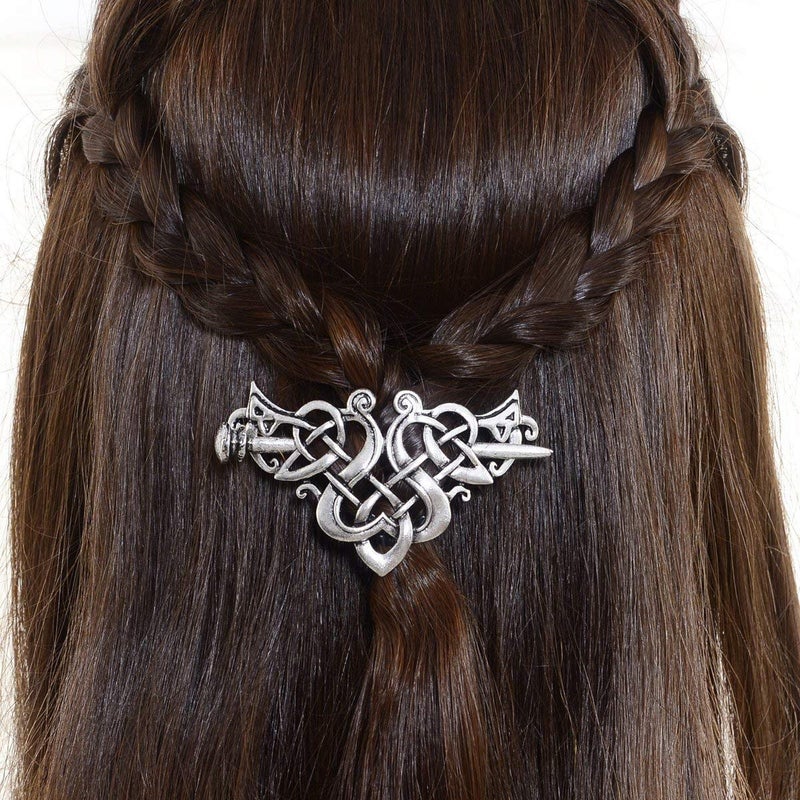 Viking Celtic Hair Sticks HairpinViking Hair Clip Men Antique Silver Hair Sticks Hairpin Triangle Clips for Long Hair Stick Slide Irish Hair Accessories Celtic Knot Hair Pin Viking Jewelry Women