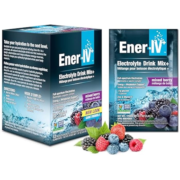 Ener-C مشروب إينر-4 للإلكتروليتات والترطيب والطاقة - مسحوق إلكتروليتات البوتاسيوم وفيتامين C والزنك - لتعافي العضلات والمناعة - مشروبات رياضية للنساء والرجال - سكر منخفض - نباتي، توت مختلط - 12 حبة - Image 1