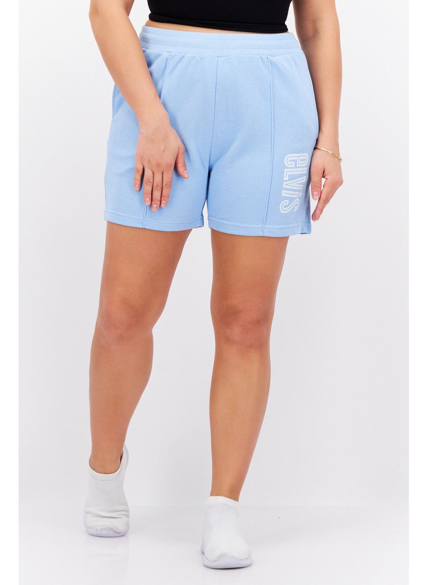 ELVIS Women Side Pocket Drawstring Basic Shorts, Dusty Blue  - Image 1