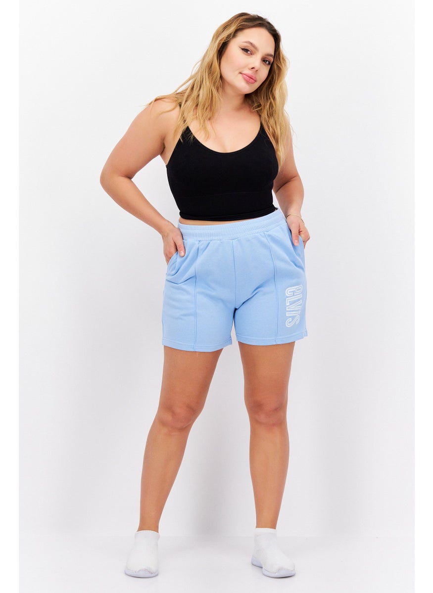 ELVIS Women Side Pocket Drawstring Basic Shorts, Dusty Blue  - Image 4