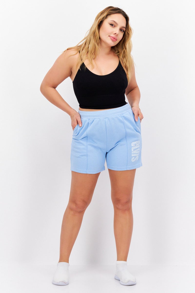 ELVIS Women Side Pocket Drawstring Basic Shorts, Dusty Blue - Image 4