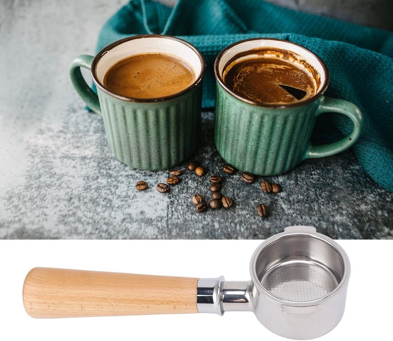 Fdit 51mm Bottomless Portafilter 2 Ear, Stainless Steel Portafilter for EC0310 & Coffee Machines, Detachable Design for - Professional Extraction Tool (Type A2 Beech Wood) - Image 2