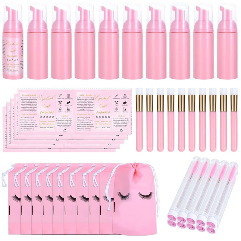 Tannova 50 Pcs Lash Shampoo Bottle Brushes Set (Pink) 