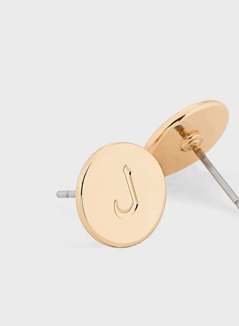 Khizana Arabic Initial " L"  Disc Stud Earrings