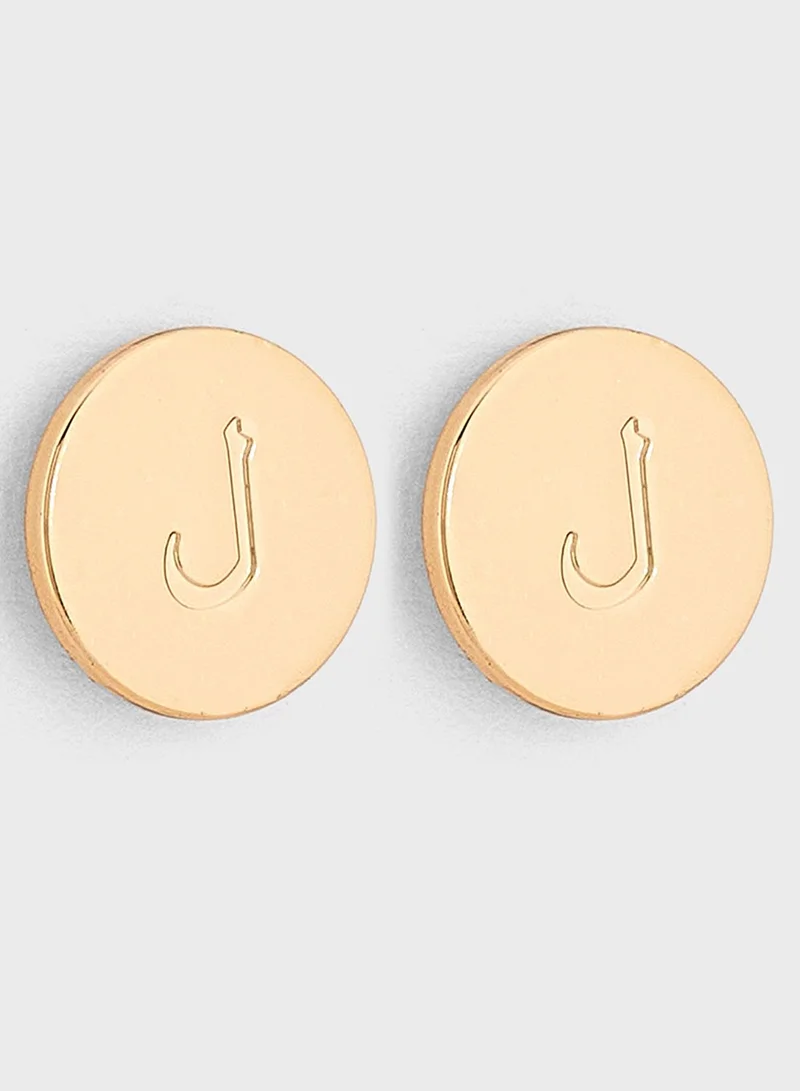 Khizana Arabic Initial " L"  Disc Stud Earrings