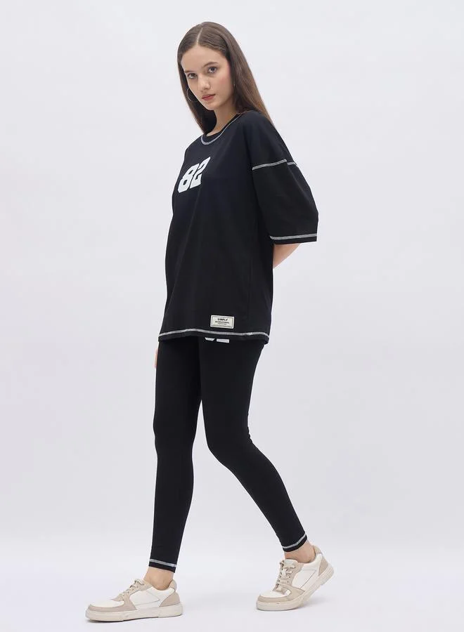 Styli Styli Graphic Oversized T-Shirt and Badge Detail Leggings Co-Ords