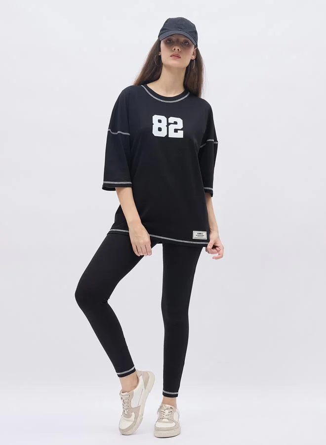Styli Styli Graphic Oversized T-Shirt and Badge Detail Leggings Co-Ords