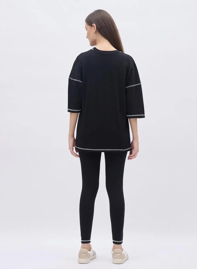 Styli Styli Graphic Oversized T-Shirt and Badge Detail Leggings Co-Ords