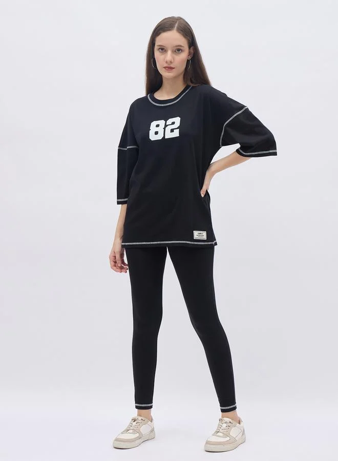 Styli Styli Graphic Oversized T-Shirt and Badge Detail Leggings Co-Ords