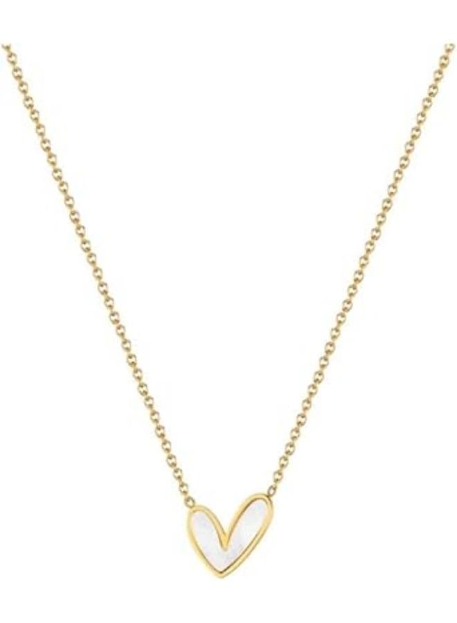 Gold-Plated white Heart Pendant Necklace, 45cm Chain Length - Image 1