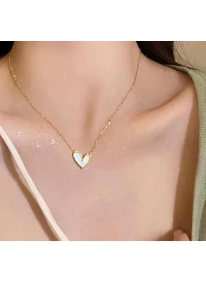 Gold-Plated white Heart Pendant Necklace, 45cm Chain Length - Image 2