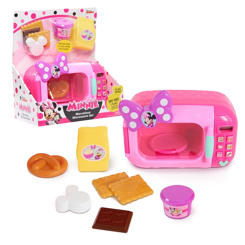 Minnie Disney Junior Minnie Mouse Marvelous Microwave Set and Accessories, 8-pieces, Pretend Play, Kids Toys for Ages 3 Up by Just Play - Image 1