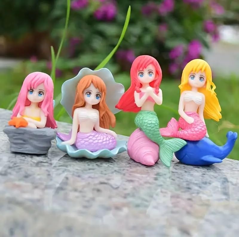 VAYINATO ® Miniature Mermaid Cute Resin Toys for Aquarium Fish Tank Decoration and Desk, Terrarium, Cake and Indoor DIY Decorations (4 Pcs Mermaid) by Petzlifeworld - Image 1