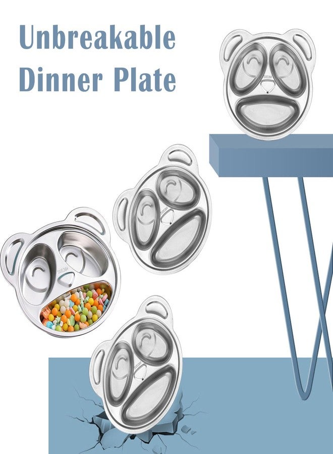 Nexboraque 4 Pack 304 Stainless Steel Divided Plates Tray, 3 Compartment Divided Dinner Plate, Panda Shape Plates Portion Control Plates for Picky Eaters, Lunch, Camping - Image 4