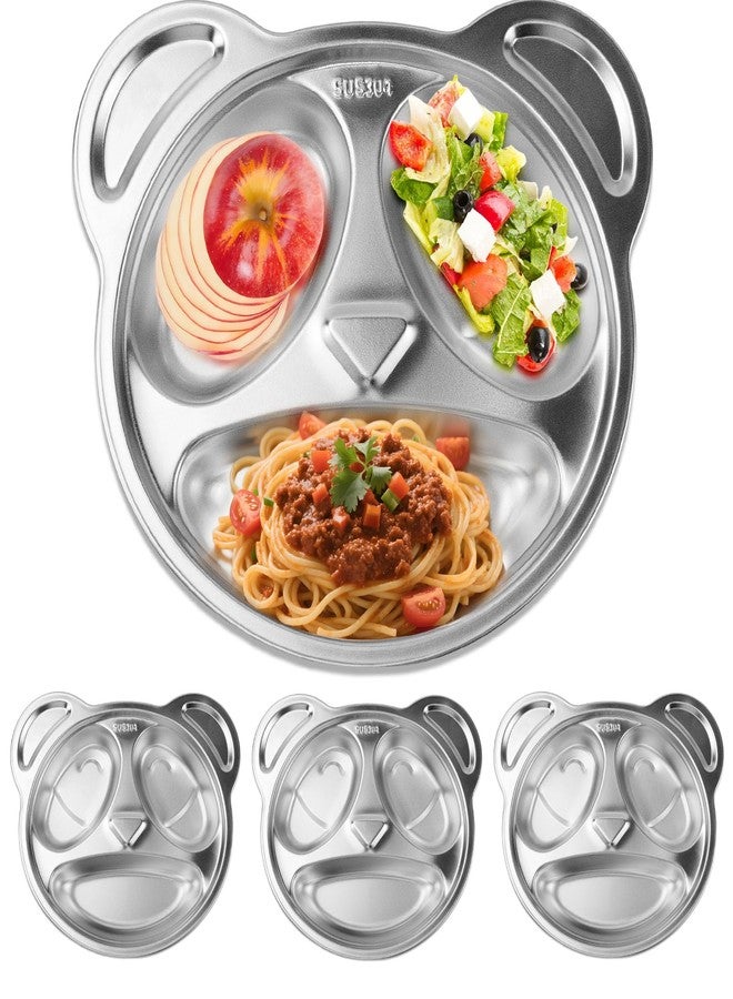 Nexboraque 4 Pack 304 Stainless Steel Divided Plates Tray, 3 Compartment Divided Dinner Plate, Panda Shape Plates Portion Control Plates for Picky Eaters, Lunch, Camping - Image 1