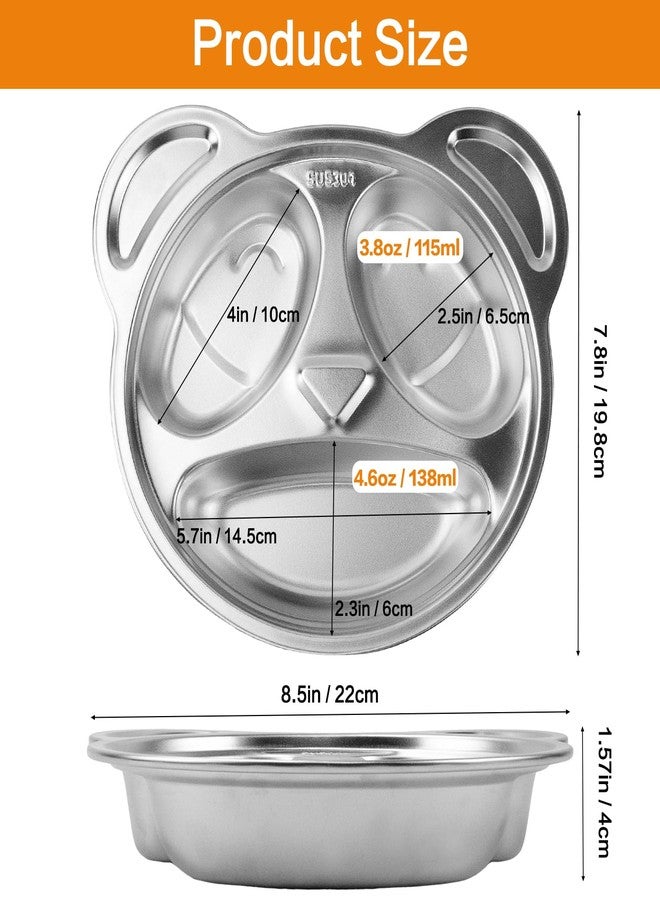 Nexboraque 4 Pack 304 Stainless Steel Divided Plates Tray, 3 Compartment Divided Dinner Plate, Panda Shape Plates Portion Control Plates for Picky Eaters, Lunch, Camping - Image 2