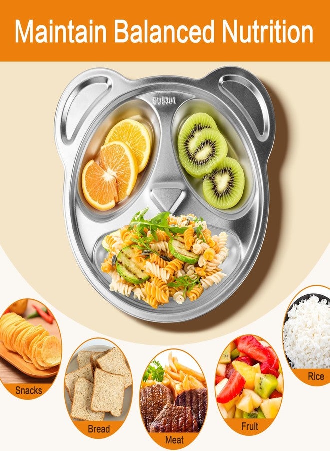 Nexboraque 4 Pack 304 Stainless Steel Divided Plates Tray, 3 Compartment Divided Dinner Plate, Panda Shape Plates Portion Control Plates for Picky Eaters, Lunch, Camping - Image 5