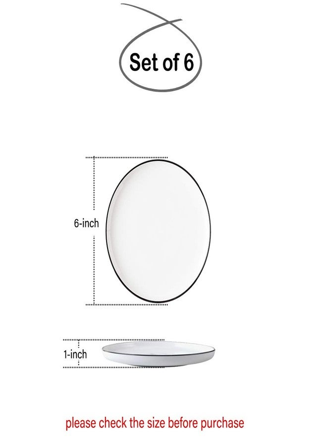 BonNoces 6-inch Small Porcelain Appetizer Plates, White with Black Edges Dinner Side Dishes Serving Plate, Dessert, Salad, Snacks Plate, Set of 6 - Image 2