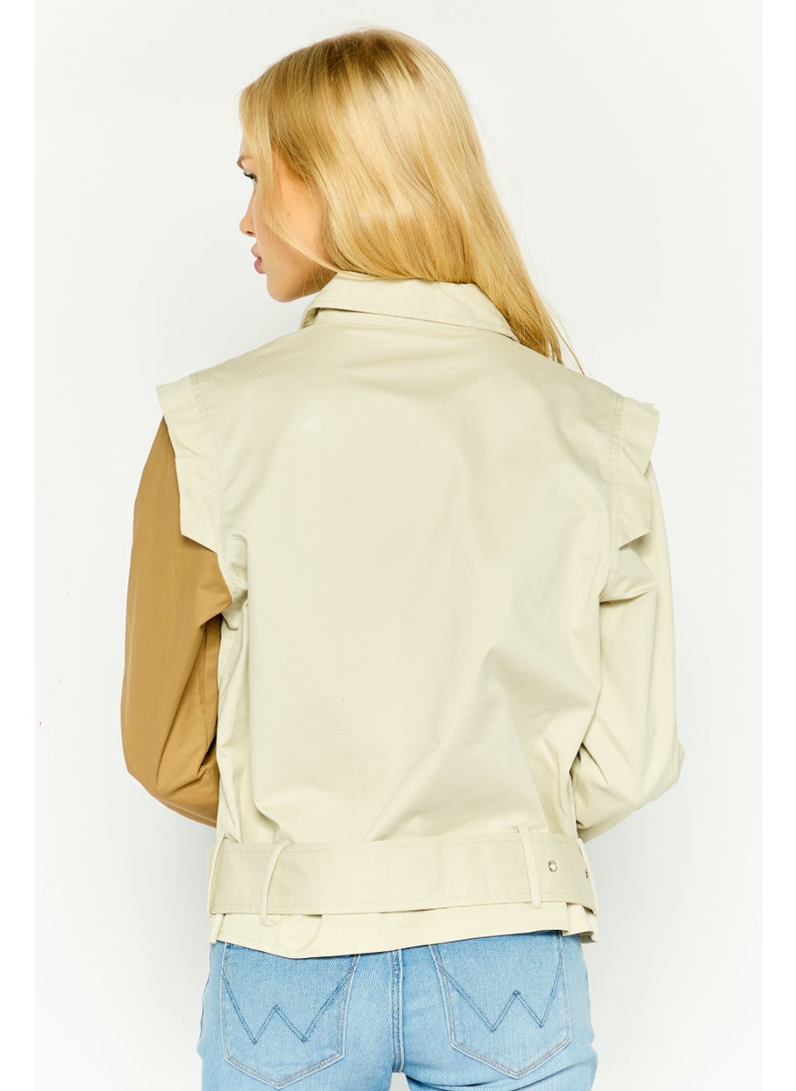 Unique21 - Women Cropped Trench Coat, Beige - Image 1