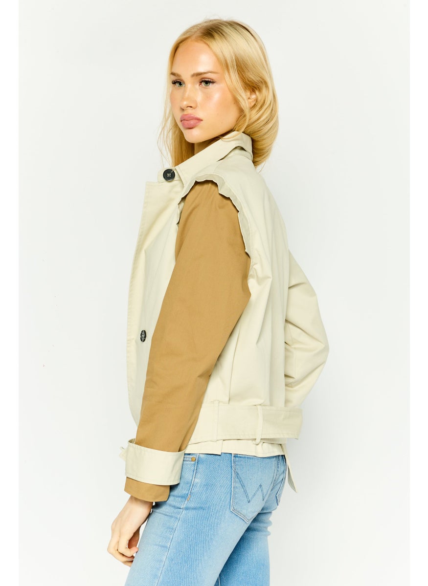 Unique21 - Women Cropped Trench Coat, Beige - Image 1