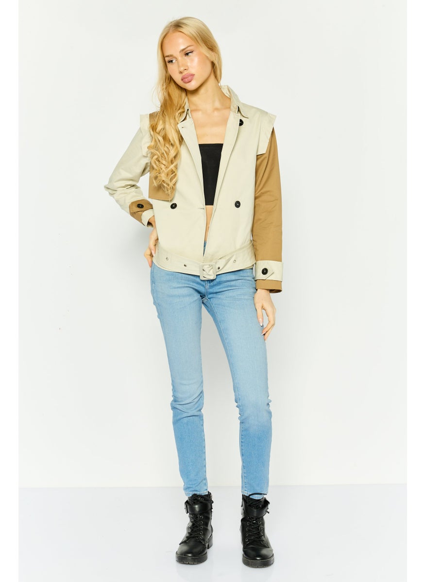 Unique21 - Women Cropped Trench Coat, Beige - Image 1