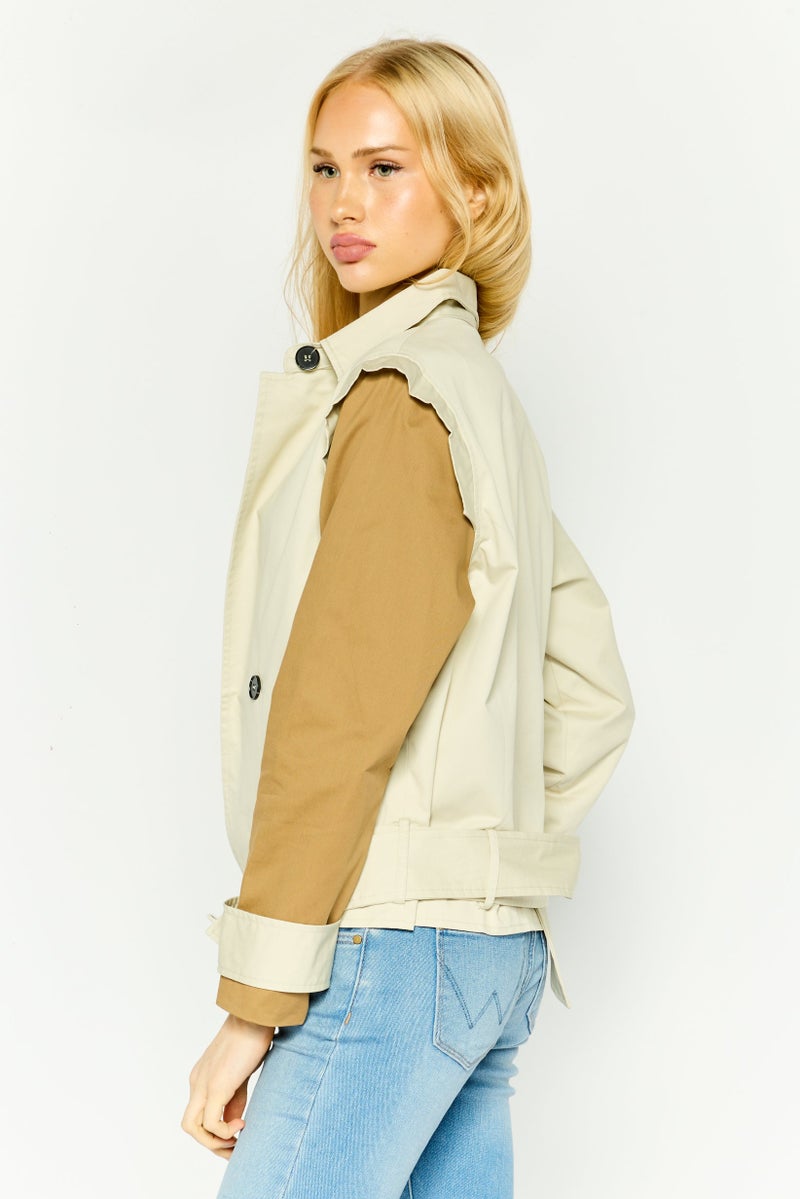 Unique21 Women Cropped Trench Coat, Beige - Image 4