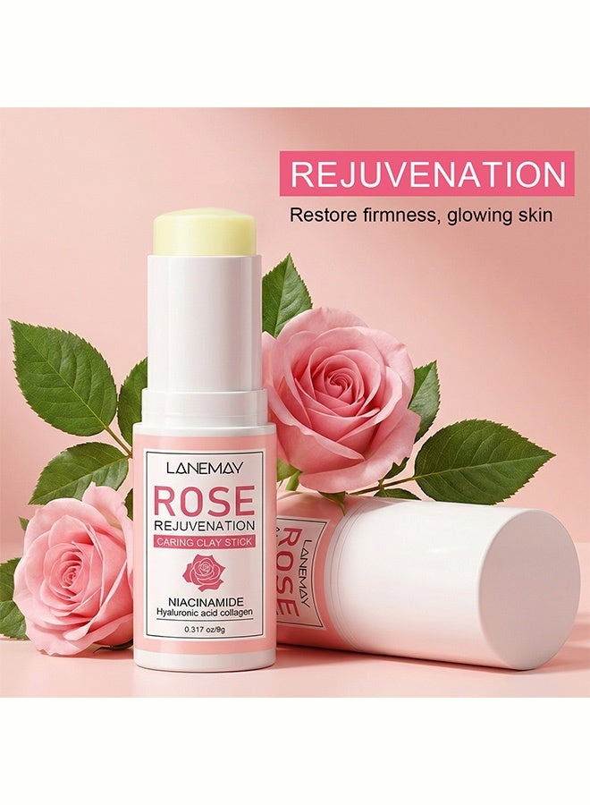 LANEMAY Rose Rejuvenation Clay Stick Mask,Niacinamide & Hyaluronic Acid Cleansing Mask Stick, Deep Pore Cleansing Oil Control, Hydrating & Brightening Face Mask for All Skin Types 9g - Image 2