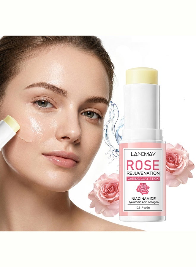 LANEMAY Rose Rejuvenation Clay Stick Mask,Niacinamide & Hyaluronic Acid Cleansing Mask Stick, Deep Pore Cleansing Oil Control, Hydrating & Brightening Face Mask for All Skin Types 9g - Image 1