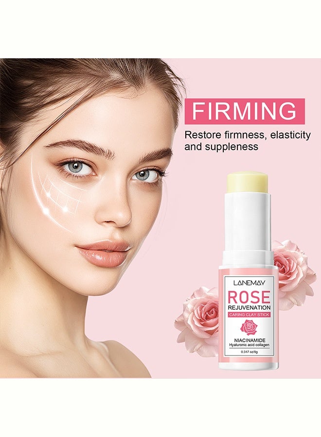 LANEMAY Rose Rejuvenation Clay Stick Mask,Niacinamide & Hyaluronic Acid Cleansing Mask Stick, Deep Pore Cleansing Oil Control, Hydrating & Brightening Face Mask for All Skin Types 9g - Image 3