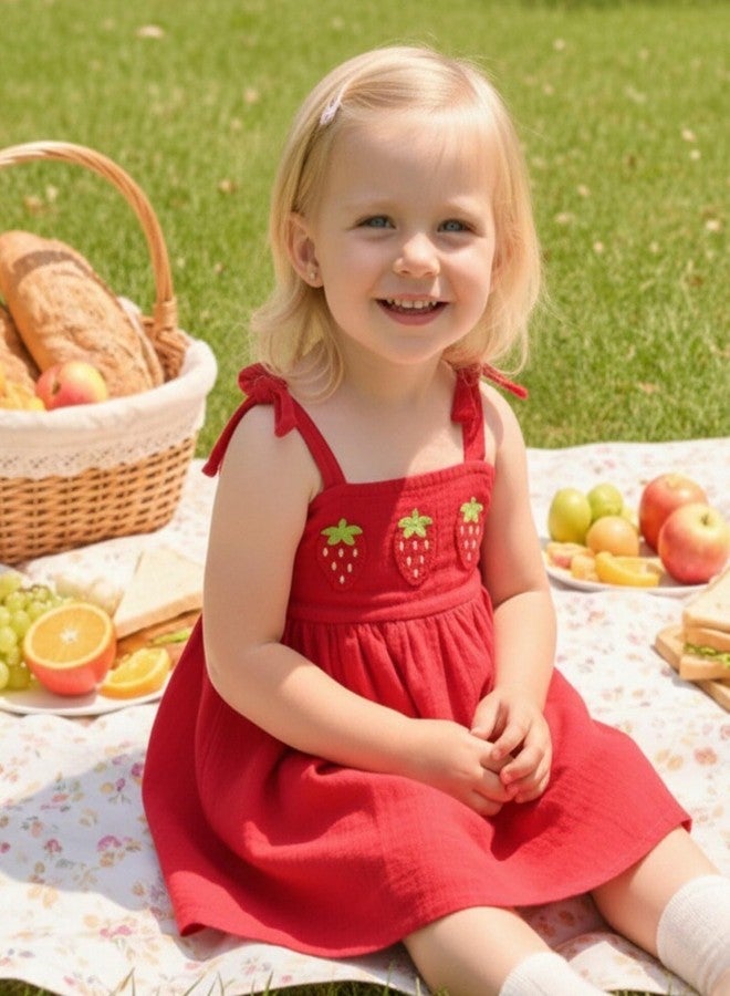 Mioglrie Baby Girl 6 9 Months Summer Dresses Infant Girls Clothes Red Strawberry Sundress Sleeveless Bow Decoration Halter Dress for Girls 6 12 Month - Image 2