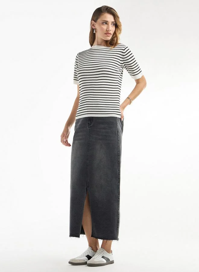 Splash FAV Striped High Neck T-shirt with Short Sleeves