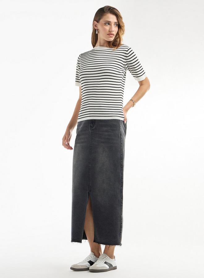 سبلاش فيڤ تيشيرت مخطط بياقة عالية وأكمام قصيرة - Image 2