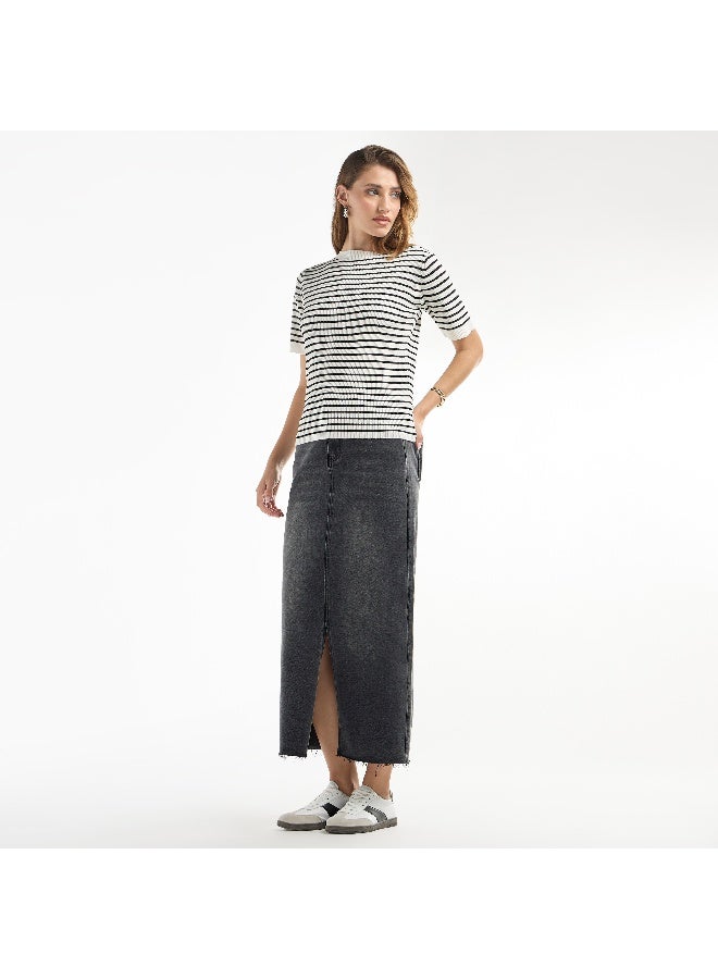 Splash FAV Striped High Neck T-shirt with Short Sleeves - Image 1