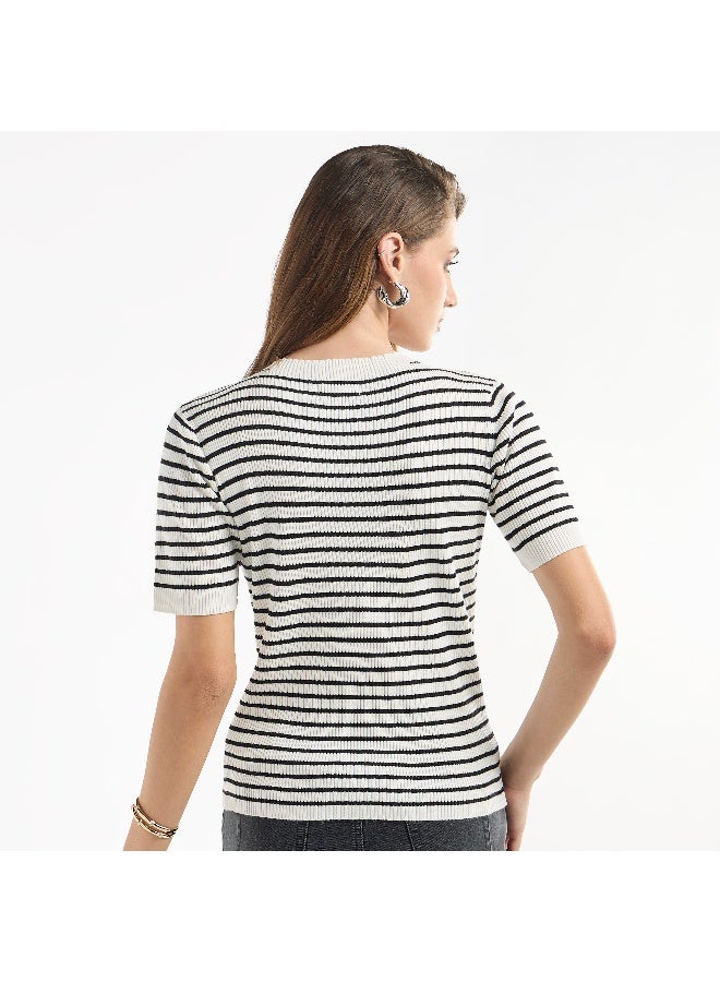 Splash FAV Striped High Neck T-shirt with Short Sleeves - Image 4