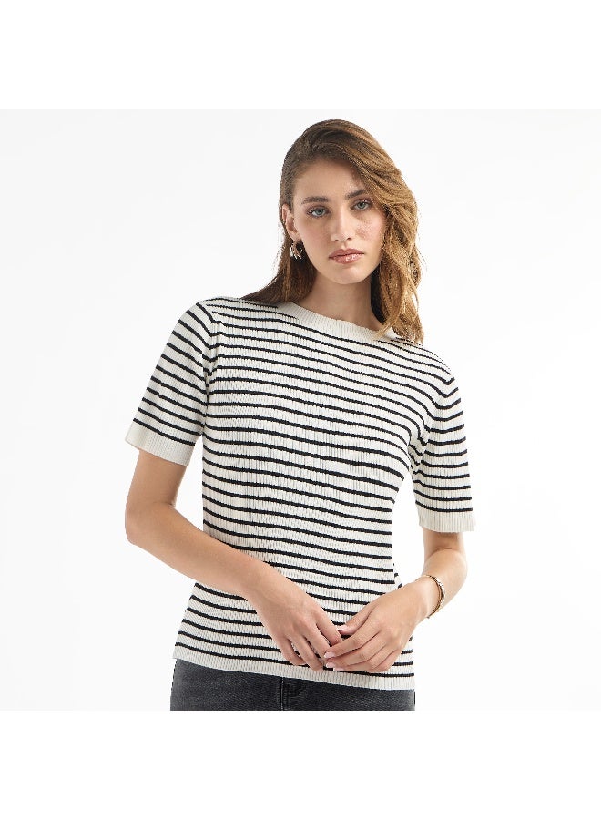 Splash FAV Striped High Neck T-shirt with Short Sleeves - Image 3