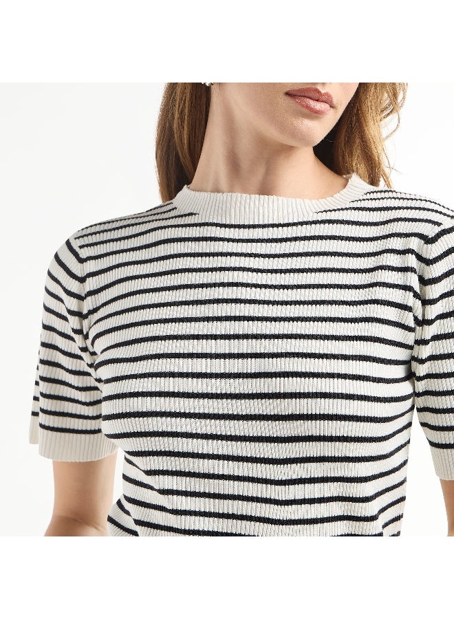 Splash FAV Striped High Neck T-shirt with Short Sleeves - Image 2