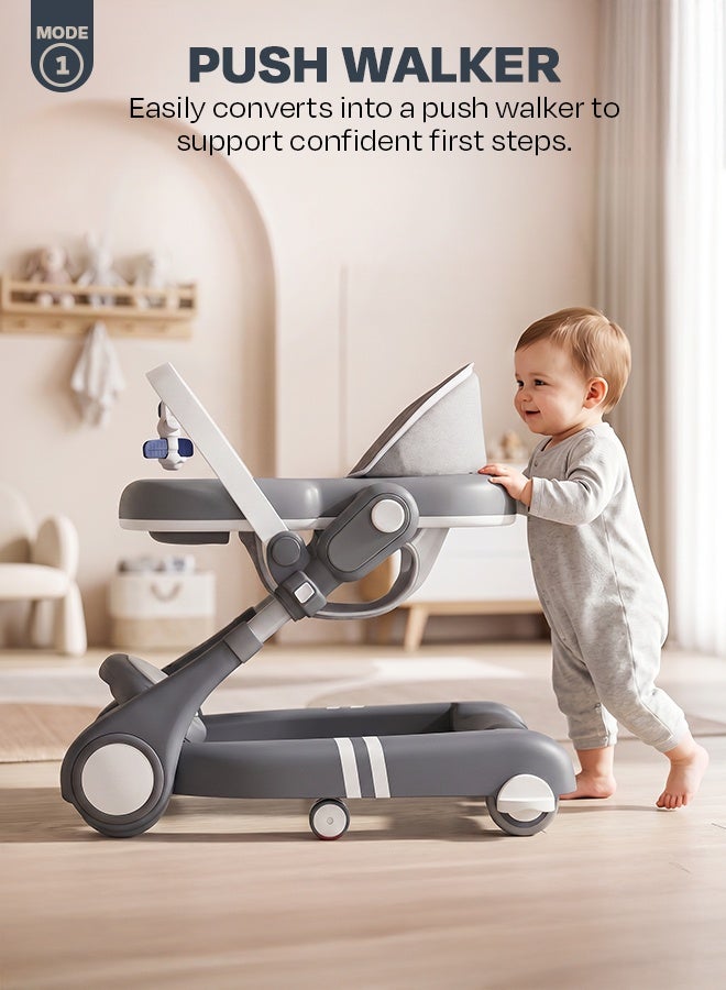 Baybee Premium 2 in 1 Baby Walker with Music & Push Walker for Kids | 3 Height Adjustable Toddler Walker | Removable Musical Activity Toy Bar, Hanging Toys & Food Tray | Foldable Walker for Baby Boys & Girls Dark Grey - Image 3