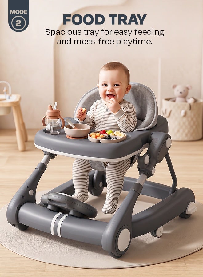 Baybee Premium 2 in 1 Baby Walker with Music & Push Walker for Kids | 3 Height Adjustable Toddler Walker | Removable Musical Activity Toy Bar, Hanging Toys & Food Tray | Foldable Walker for Baby Boys & Girls Dark Grey - Image 4
