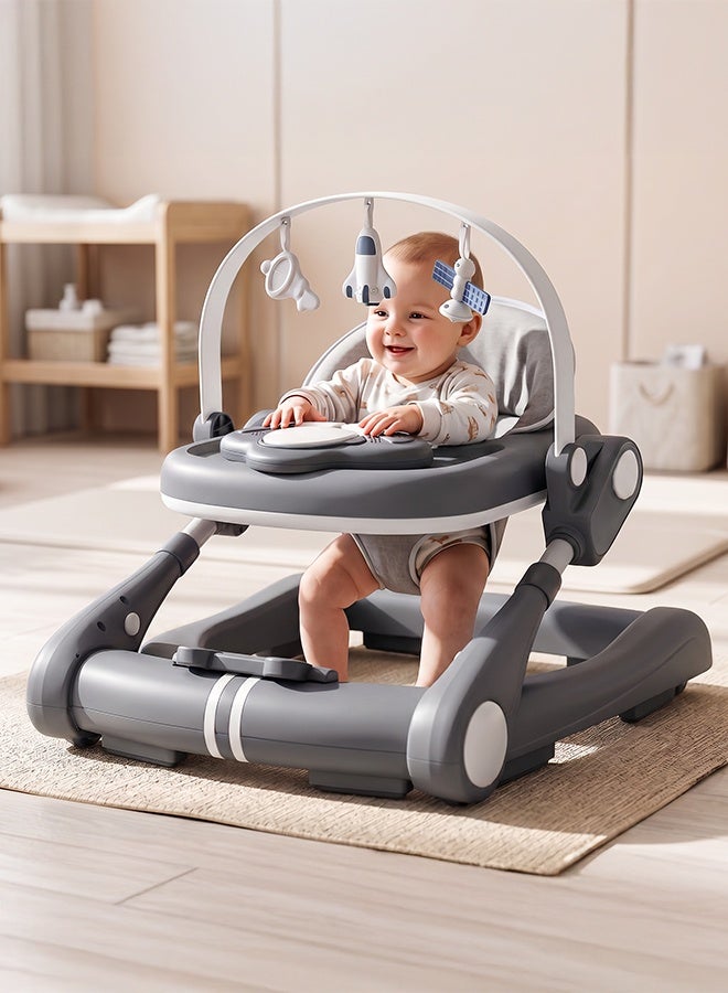 Baybee Premium 2 in 1 Baby Walker with Music & Push Walker for Kids | 3 Height Adjustable Toddler Walker | Removable Musical Activity Toy Bar, Hanging Toys & Food Tray | Foldable Walker for Baby Boys & Girls Dark Grey - Image 1