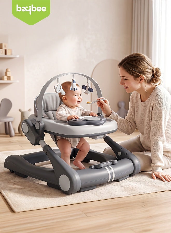 Baybee Premium 2 in 1 Baby Walker with Music & Push Walker for Kids | 3 Height Adjustable Toddler Walker | Removable Musical Activity Toy Bar, Hanging Toys & Food Tray | Foldable Walker for Baby Boys & Girls Dark Grey - Image 2