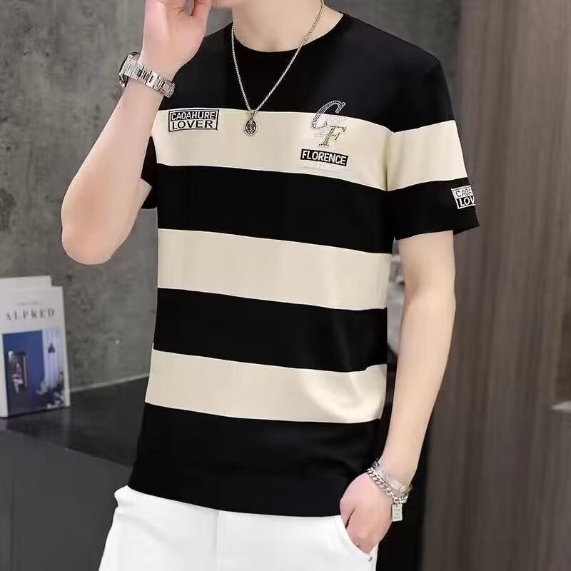 Ultra-thin Cool Breathable Short-sleeved T-shirt Summer Mens Young and Middle-aged Letters Round Neck Casual Half-sleeved T-shirt Khaki  - Image 1