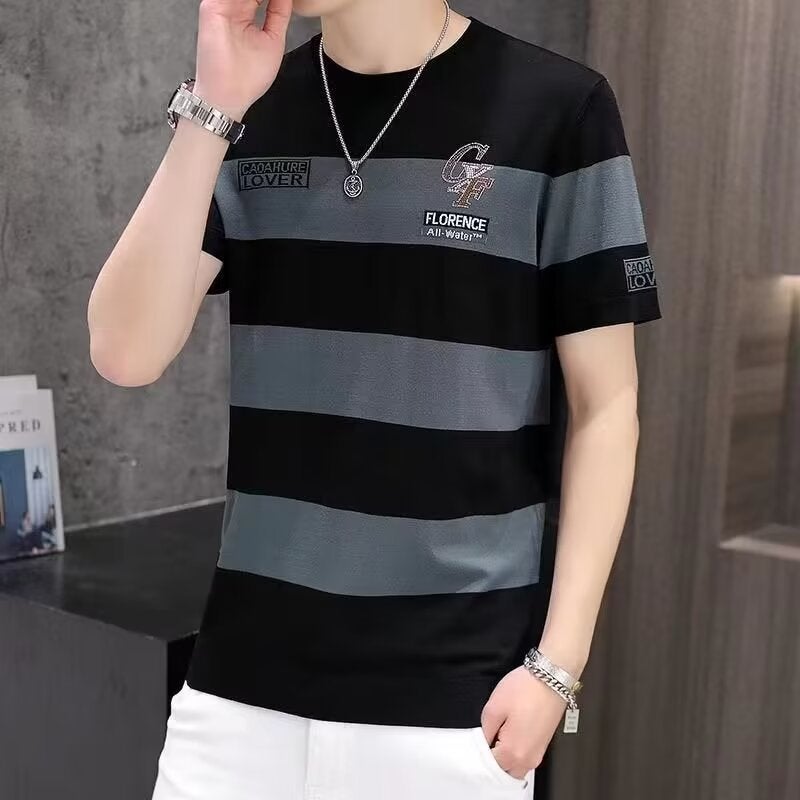 Ultra-thin Cool Breathable Short-sleeved T-shirt Summer Mens Young and Middle-aged Letters Round Neck Casual Half-sleeved T-shirt Khaki  - Image 4