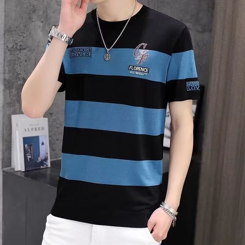 Ultra-thin Cool Breathable Short-sleeved T-shirt Summer Mens Young and Middle-aged Letters Round Neck Casual Half-sleeved T-shirt Khaki  - Image 3