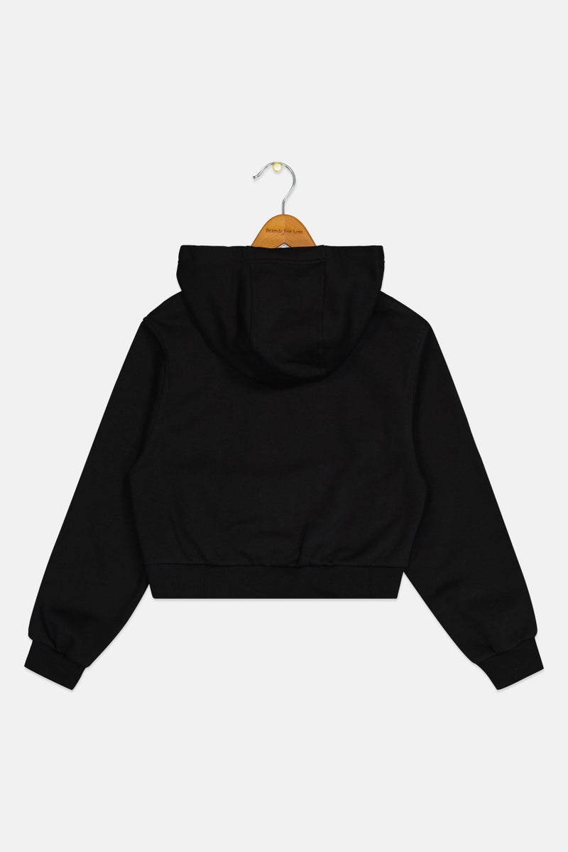 Nike هودي قصير بأكمام طويلة للأطفال البنات بشعار العلامة التجارية، أسود - Image 2