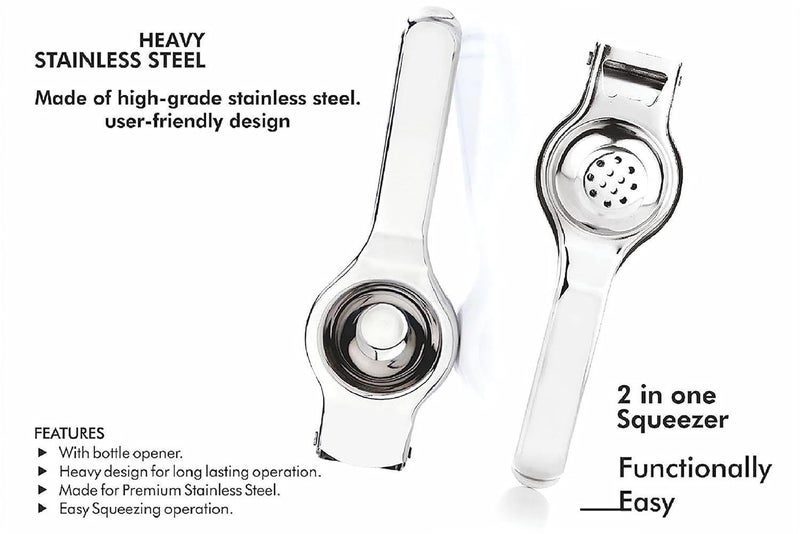 SANGOZ Super Stainless Steel Heavy Lemon Squeezer with Attached Bottle Opener Food Grade Extract Lemon Juice With Less Efforts Pack of 1 - Image 3