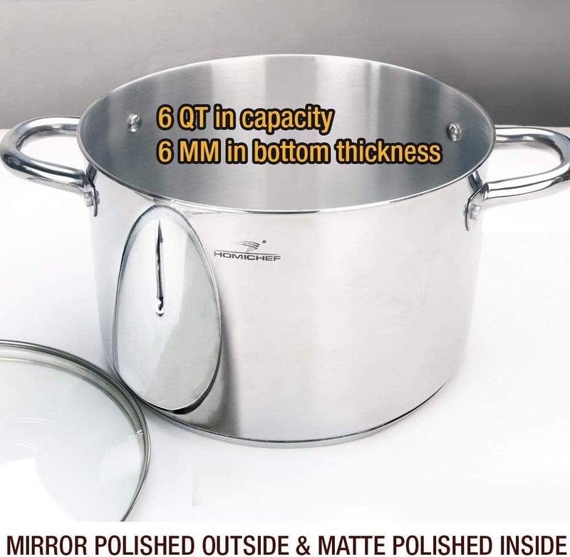 HOMICHEF Stock Pot 6 Quart Nickel Free Stainless Steel - 6 Qt Soup Pot With Lid and Handle - Small Cooking Pot 6 Quart - Ideal for Soup, Sauce, and Induction Cooking - Image 2