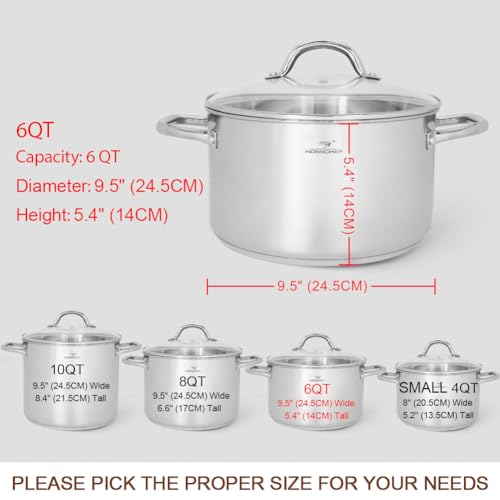 HOMICHEF Stock Pot 6 Quart Nickel Free Stainless Steel - 6 Qt Soup Pot With Lid and Handle - Small Cooking Pot 6 Quart - Ideal for Soup, Sauce, and Induction Cooking - Image 4